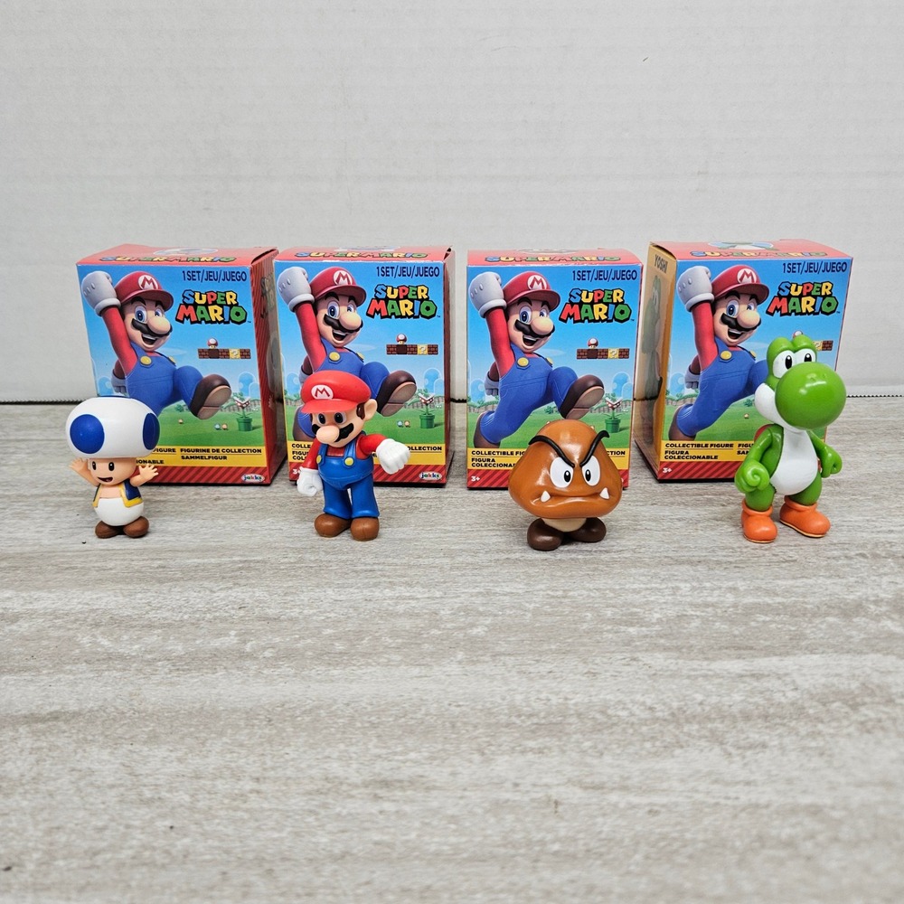 Jakks Pacific Super Mario 2.5" Mini Figure Set Mario Yoshi Blue Toad Goomba 4pk
